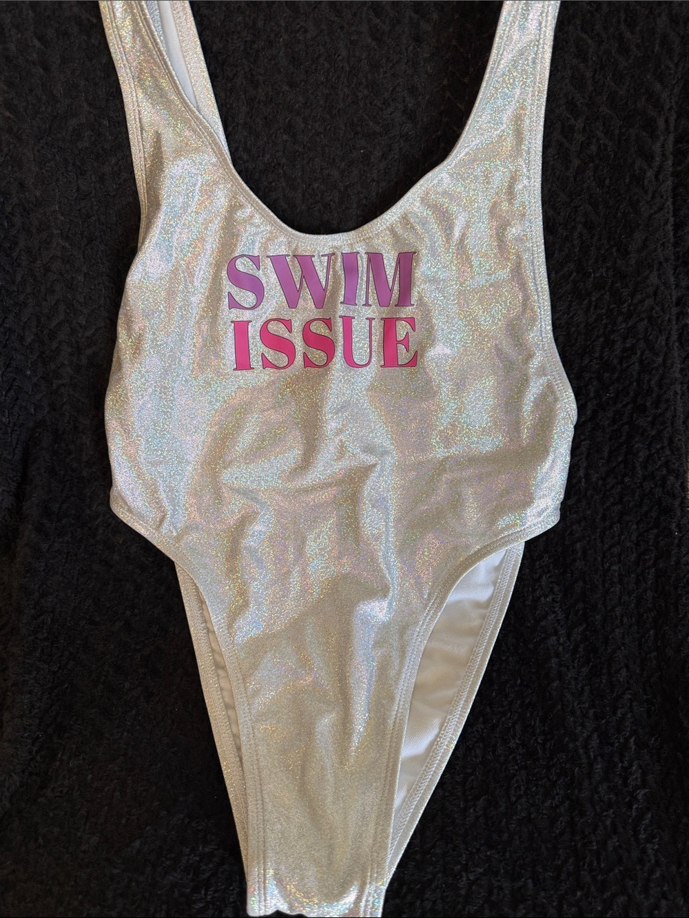 Holographic 'SWIM ISSUE' One-Piece Swimsuit